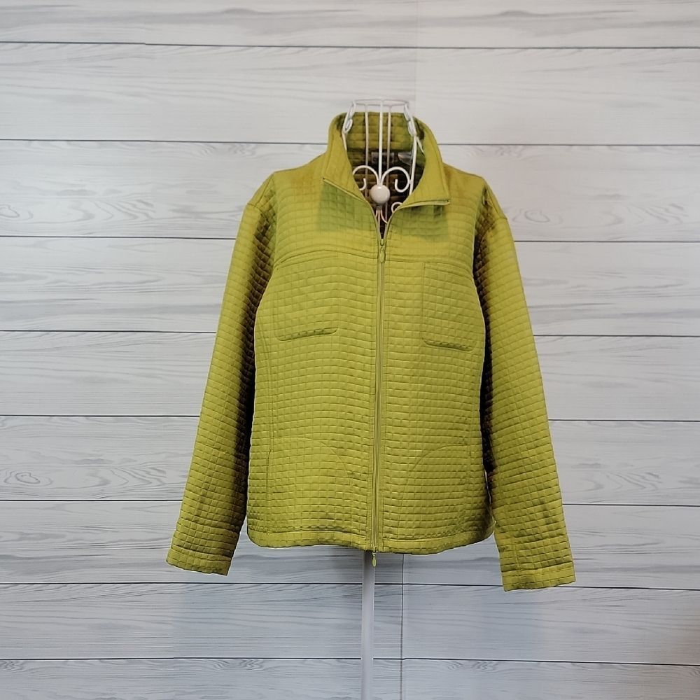 Chico's Quilted Jacket in Chartreuse Green Womens Size XL (Chicos Size 3)